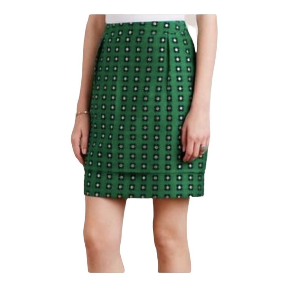 Anthropology HD in‎ Paris Green Garden Glimmer Layered Pencil Skirt Sz 2